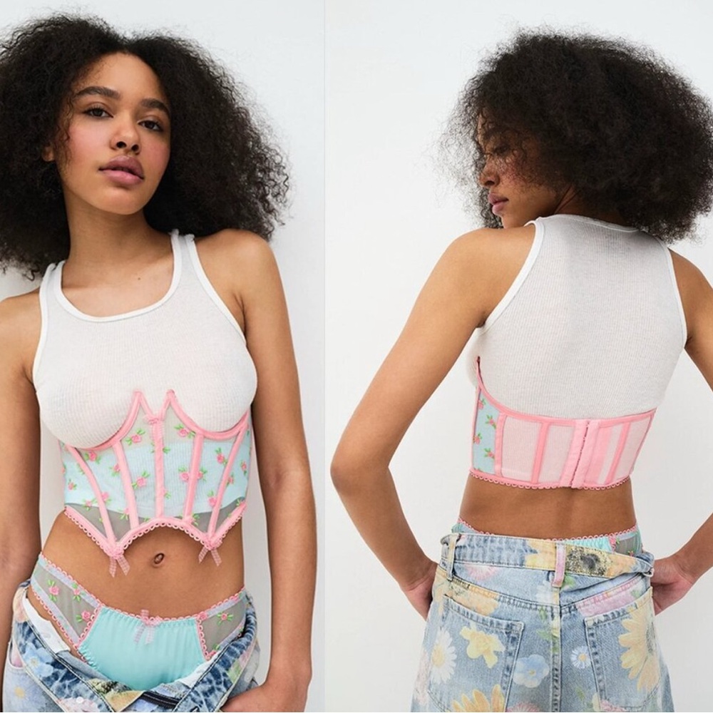 NWT For Love and Lemons Garden Party Pink Mesh Corset Bra